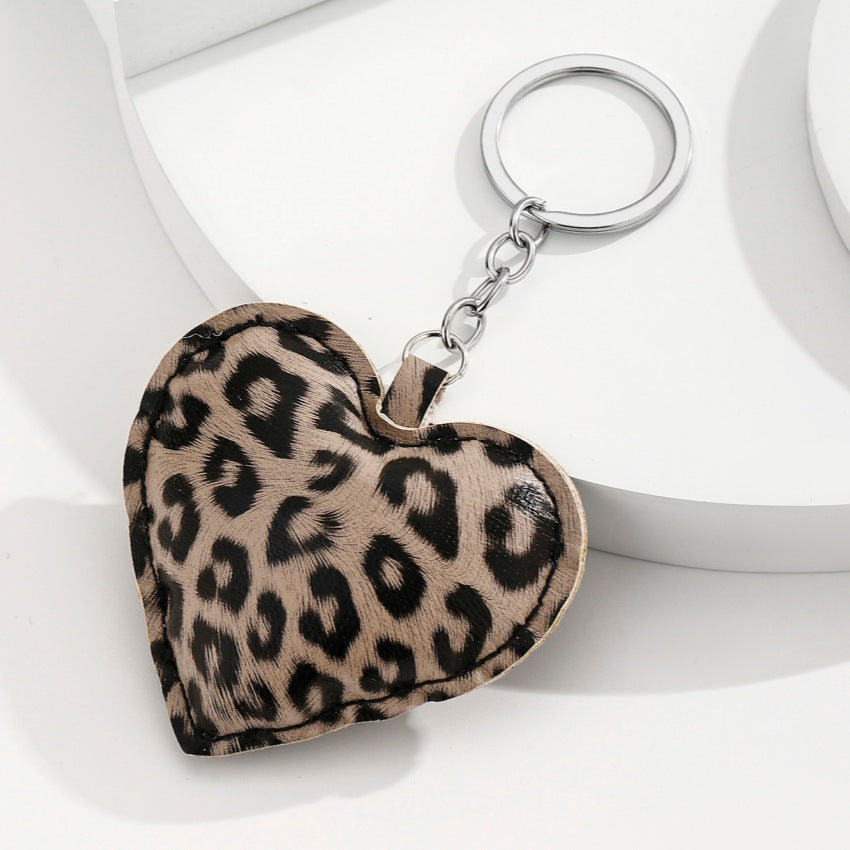 Wholesale PU Leopard Print Cotton Filled Heart Keychain Pendant