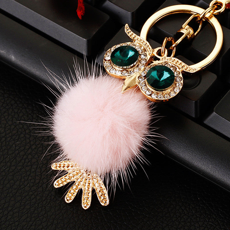 Wholesale Pink Rhinestone Owl Car Keychain Metal Key Ring Bag Charm Fashion Accessory Gift