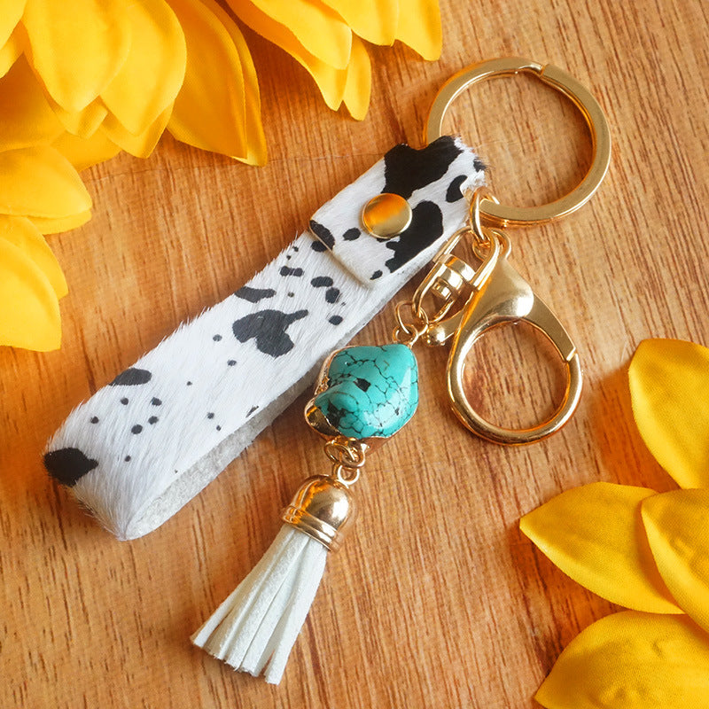 Llavero de estampado de leopar de vaca animal de cuero de cuero al por mayor
