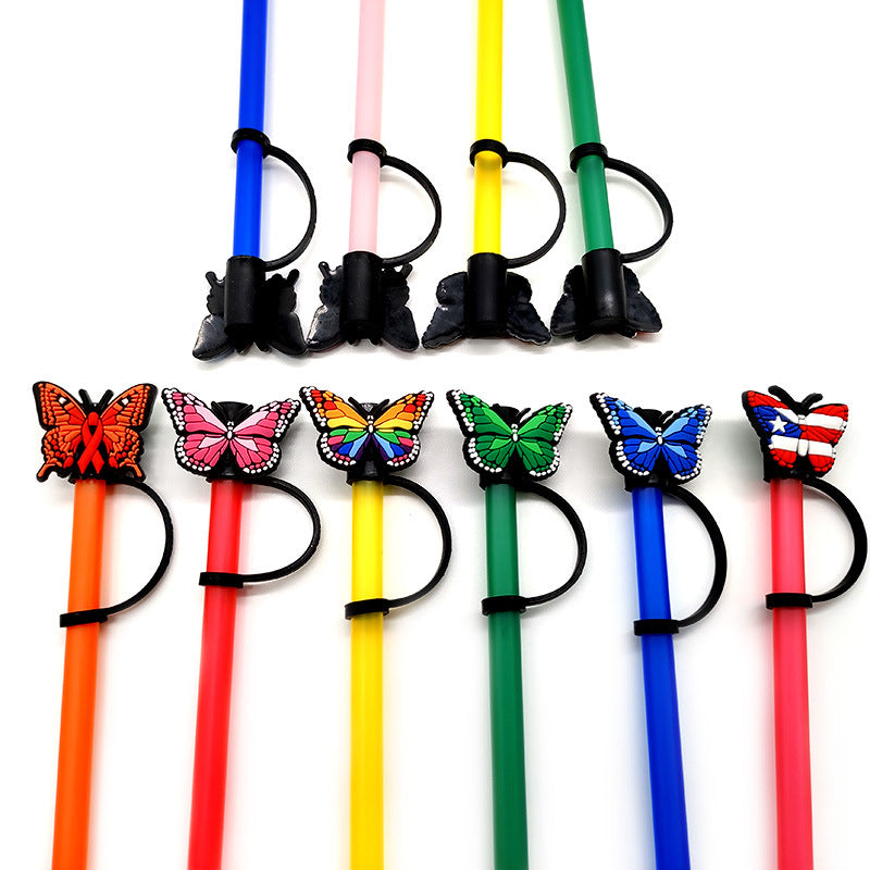 Wholesale 10pcs Butterfly Straw Cap Silicone Dust Plug