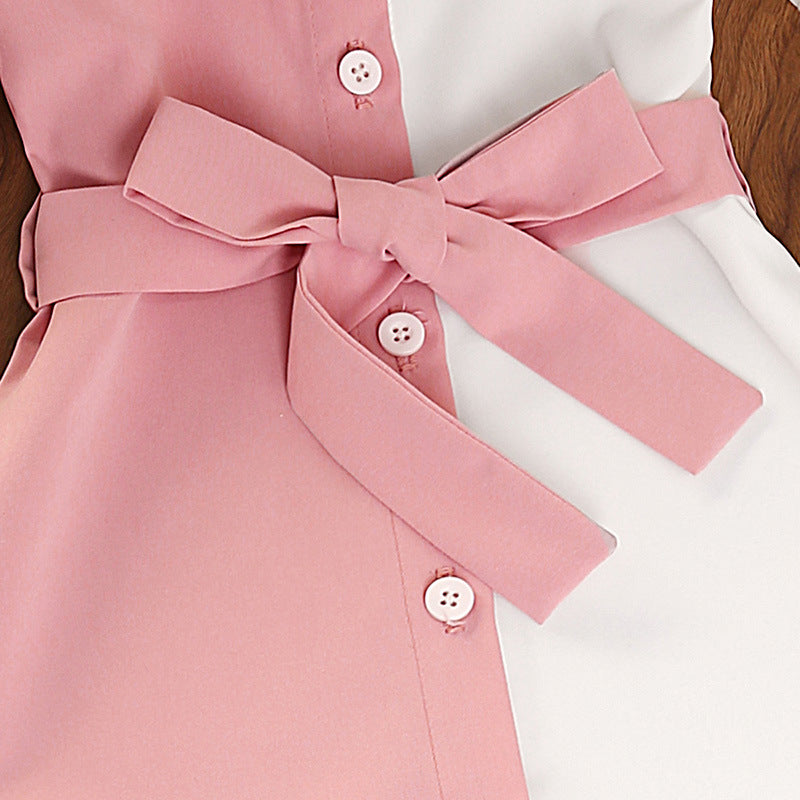 Wholesale Girls Color Block Short Sleeve Shirt Dress