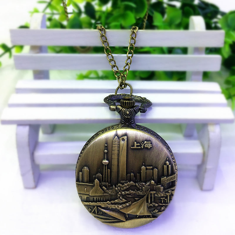 Wholesale 5pcs Flip back retro scenic spot commemorative pocket watch