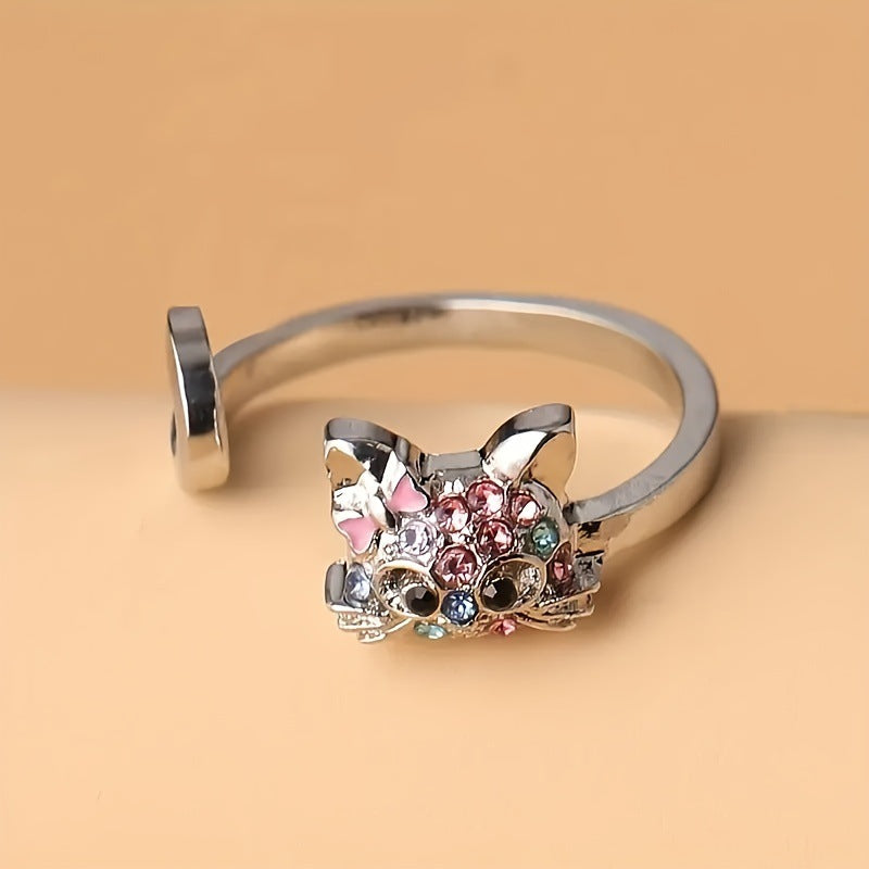 Wholesale Cartoon Color Rhinestone Cat Alloy Earrings Ring Necklace