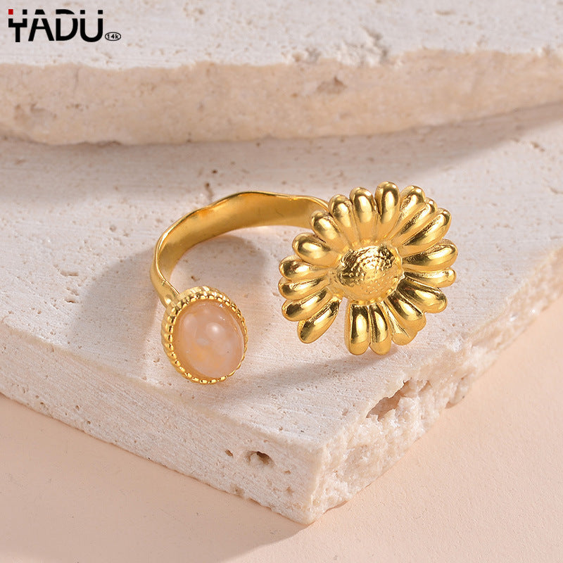 Wholesale Trendy Stainless Steel Natural Stone Open Ring Irregular Geometric Design Fashion Jewelry Accessory For Boutique Resale