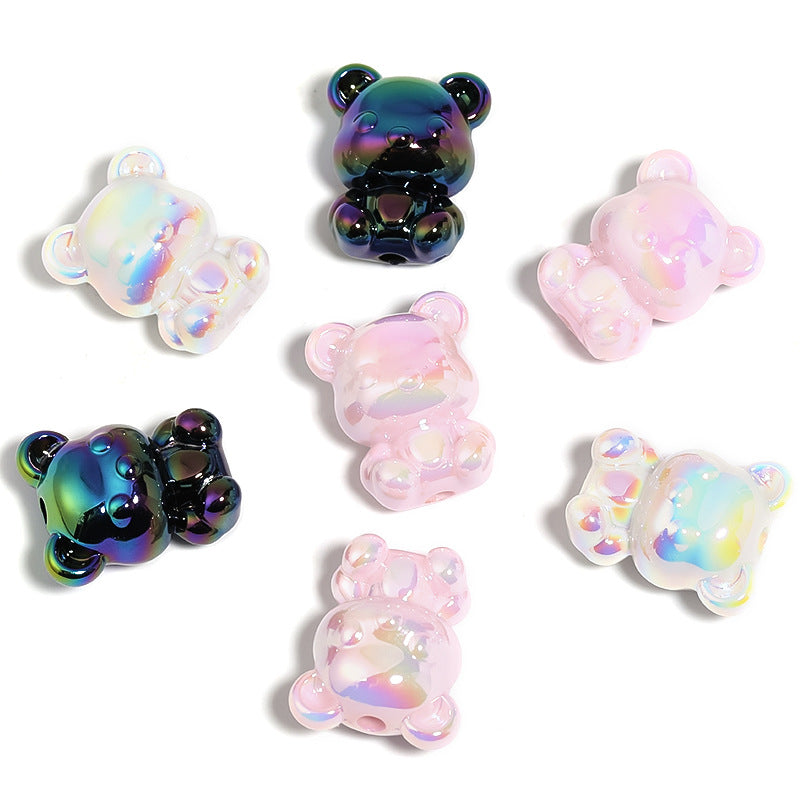 Wholesale 100pcs UV Plating Color Solid Color Bear Cartoon Acrylic Beads DIY Loose Beads