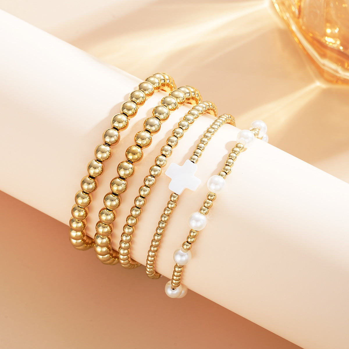 Wholesale Cross beaded bracelet 5-piece set niche design temperament stacking bracelet