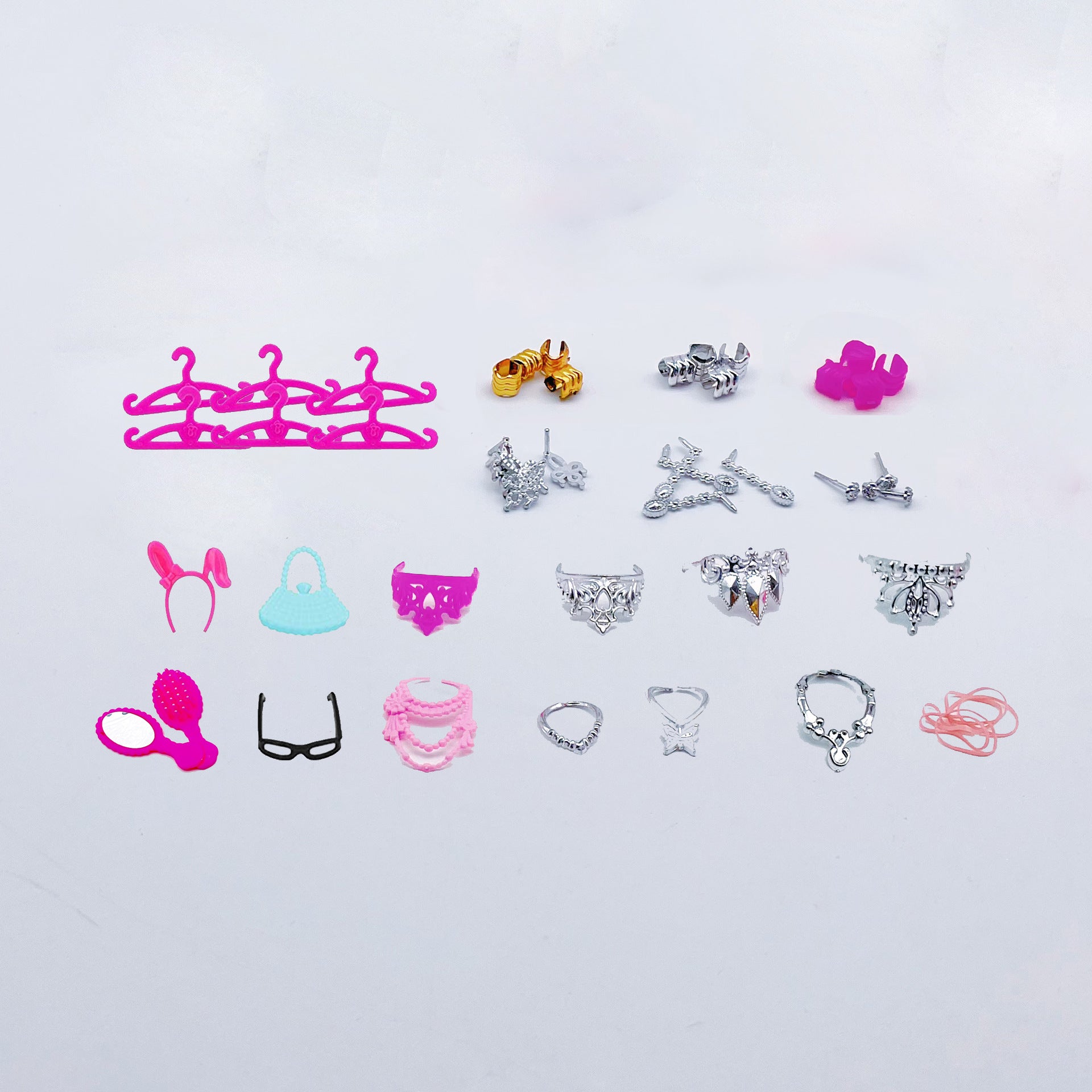 Wholesale  40pcs  Kidsren' s Toys Glasses Bags Boxes Necklaces Crown Rings Earrings Doll clothes