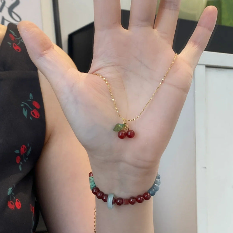 Wholesale Burgundy cherry necklace clavicle chain