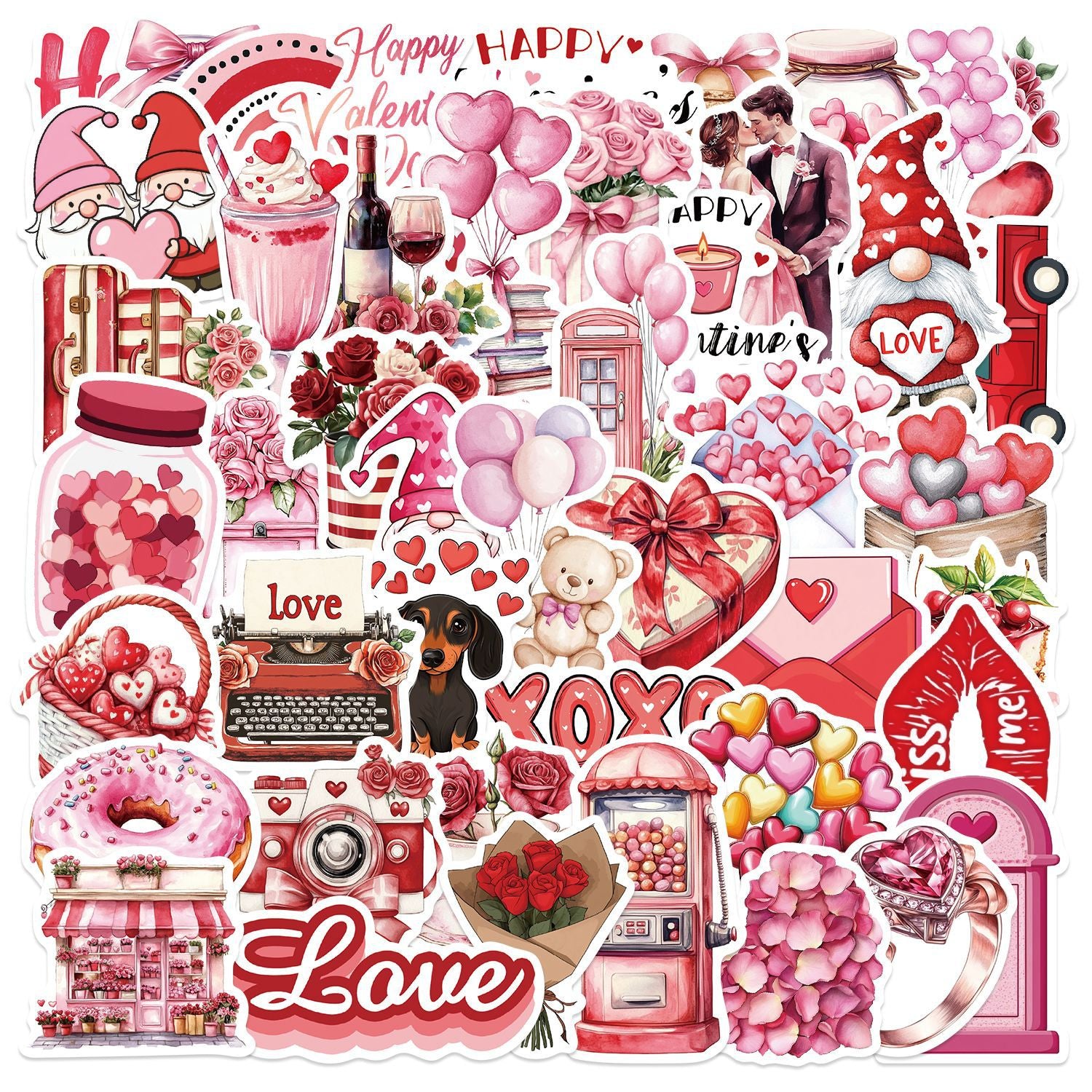 Wholesale  50pcs Valentine' s Day Love Cartoon  Stickers