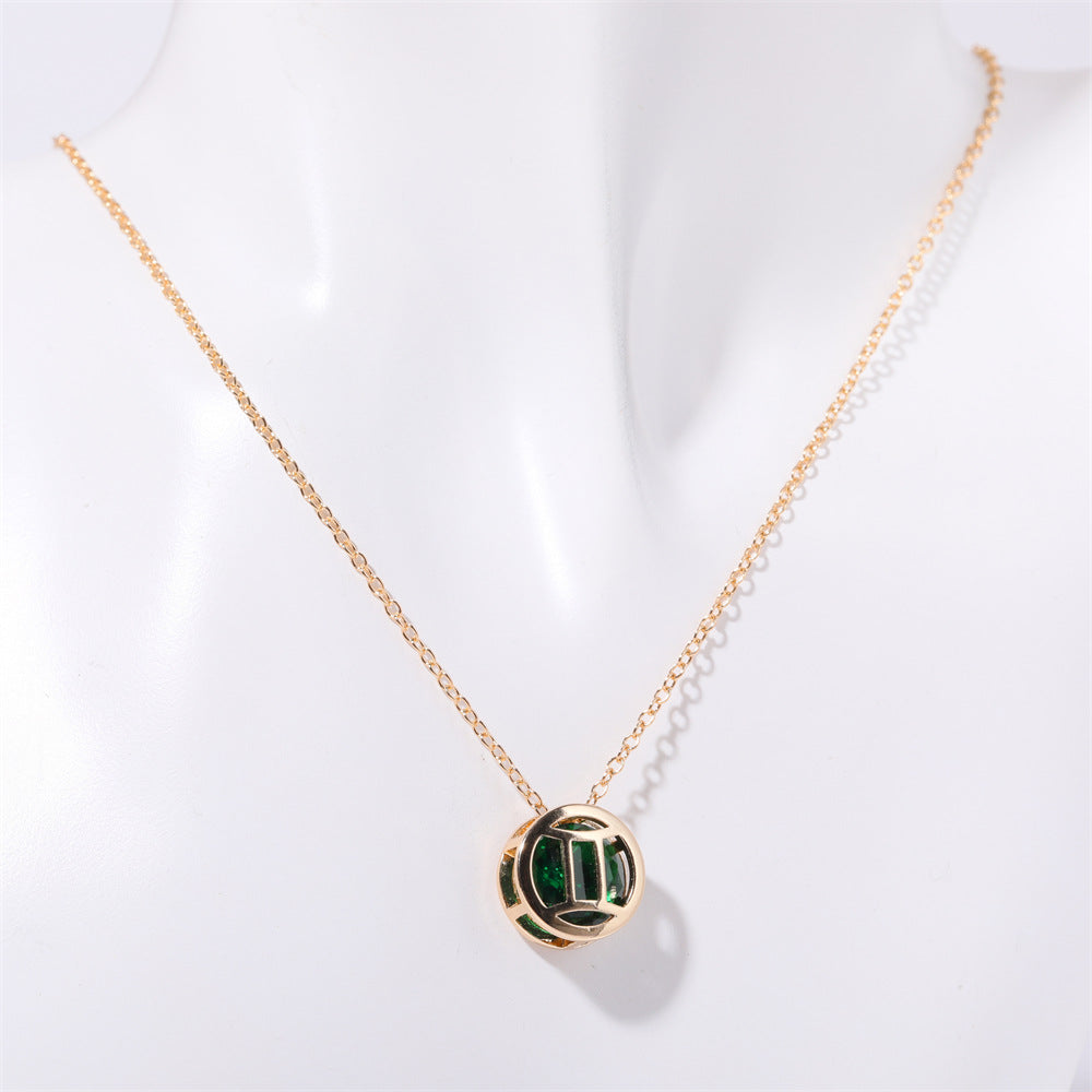 Wholesale Double sided hollow twelve contion gold-plated necklace