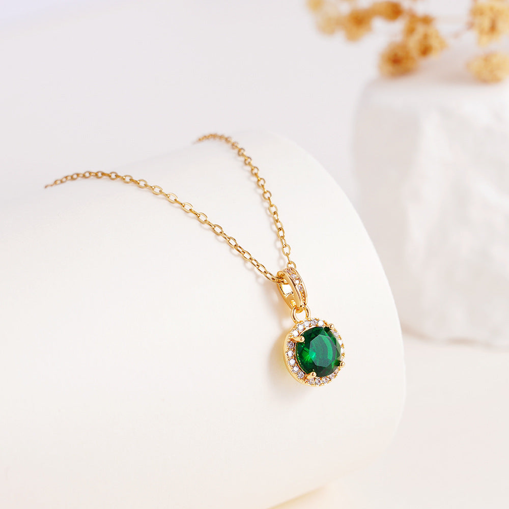 Wholesale Copper Inlaid with Zircon Geometric Round Necklace Stainless Steel Clavicle Chain Jewelry