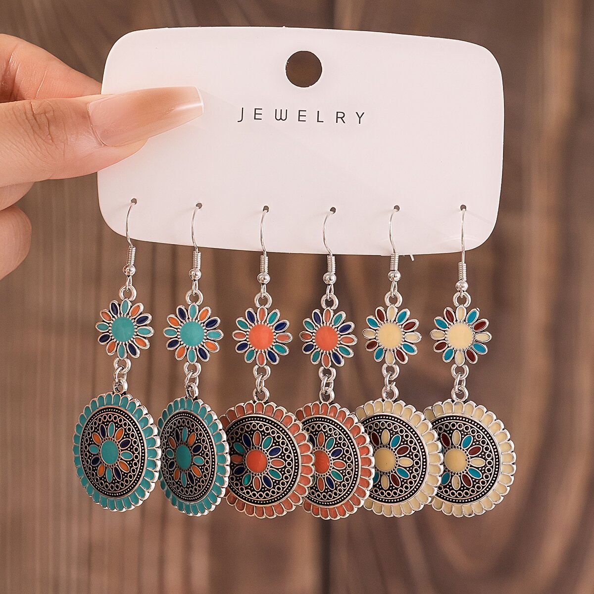 Wholesale Retro Bohemian Sunflower Earrings For Women Zinc Alloy Drop Oil Design Trendy Fashion Jewelry Accessory