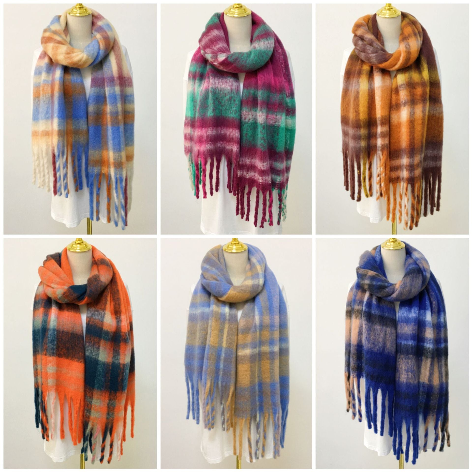 Wholesale Winter AC Double-sided Rainbow Plaid Scarves