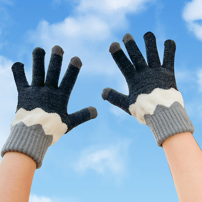 Wholesale Warm and Cute Winter Knitted Plus Fleece Cycling Windproof Knitted Touch Screen Gloves