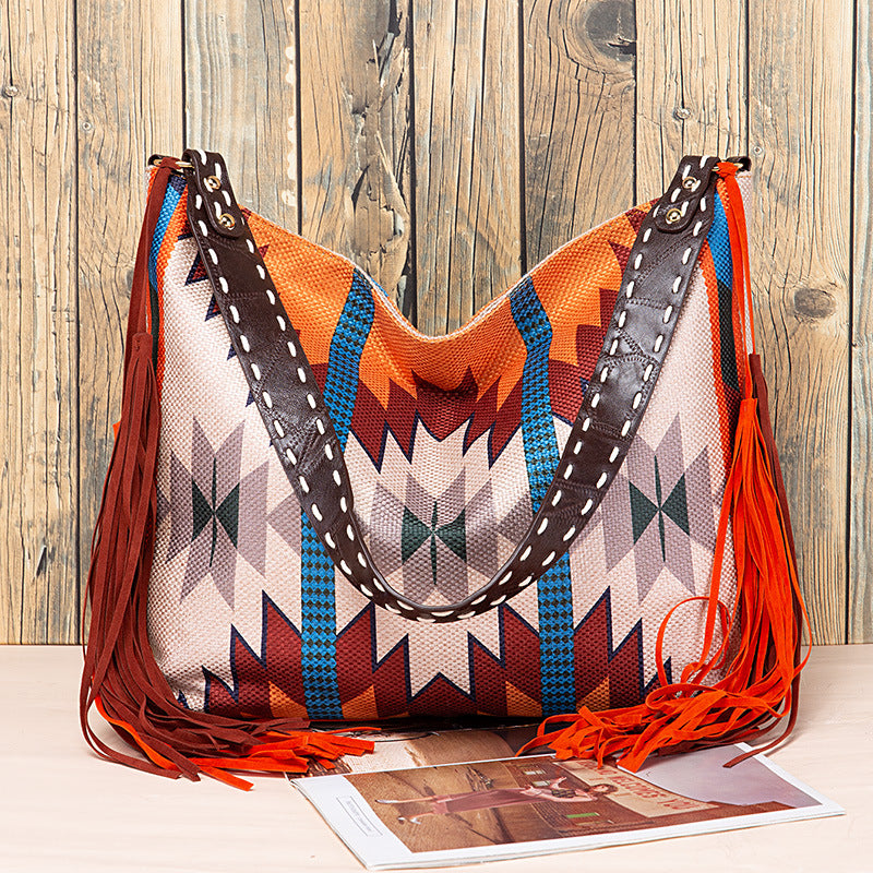 Wholesale Aztec Flowing Cotton and Hemp Canvas Handheld Shoulder Bag