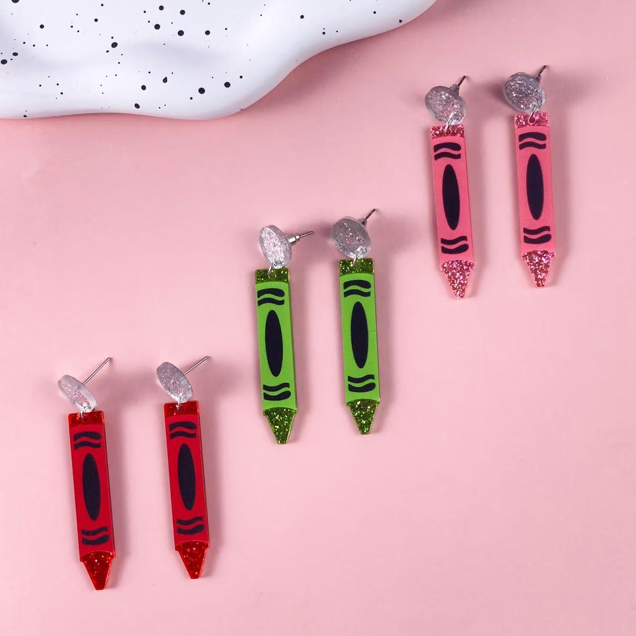 Wholesale Pencil patterned acrylic earrings for school start season