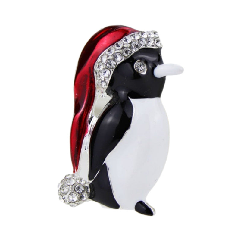 Wholesale Decorative Diamond Penguin Brooch Red Hat Christmas Snowflake Bell Jewelry Accessory