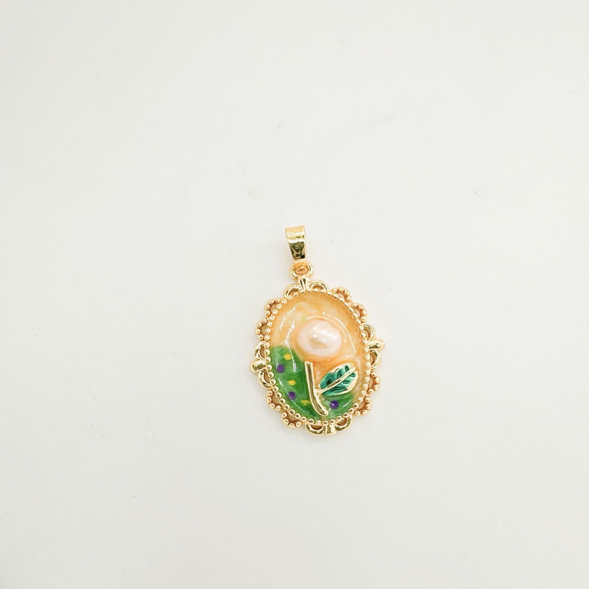 Wholesale Copper antique style enameled tulip flower pendant