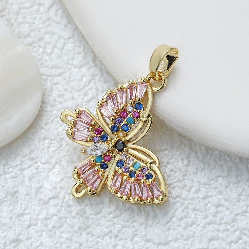 Wholesale Fashion Personality High-grade Copper Gold-plated Color Zirconium Butterfly Diy Necklace Pendant