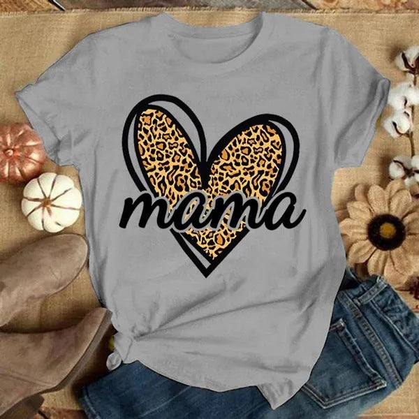Wholesale Cotton MAMA Mother's Day Love Pattern Round Neck Short Sleeves