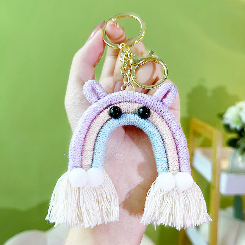 Wholesale Cotton Rope Handwoven Rainbow Tassel Keychain