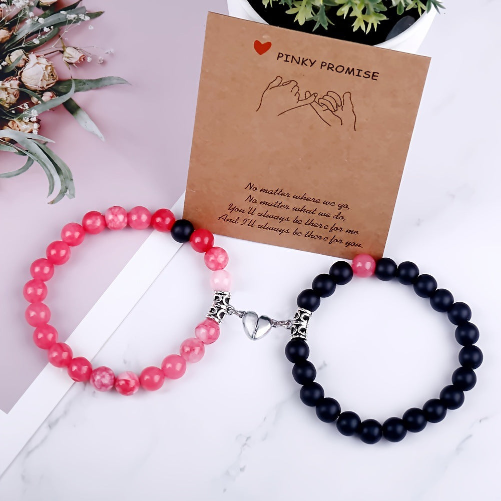 Wholesale Heart Magnetic  Agate Beaded Couple Bracelet