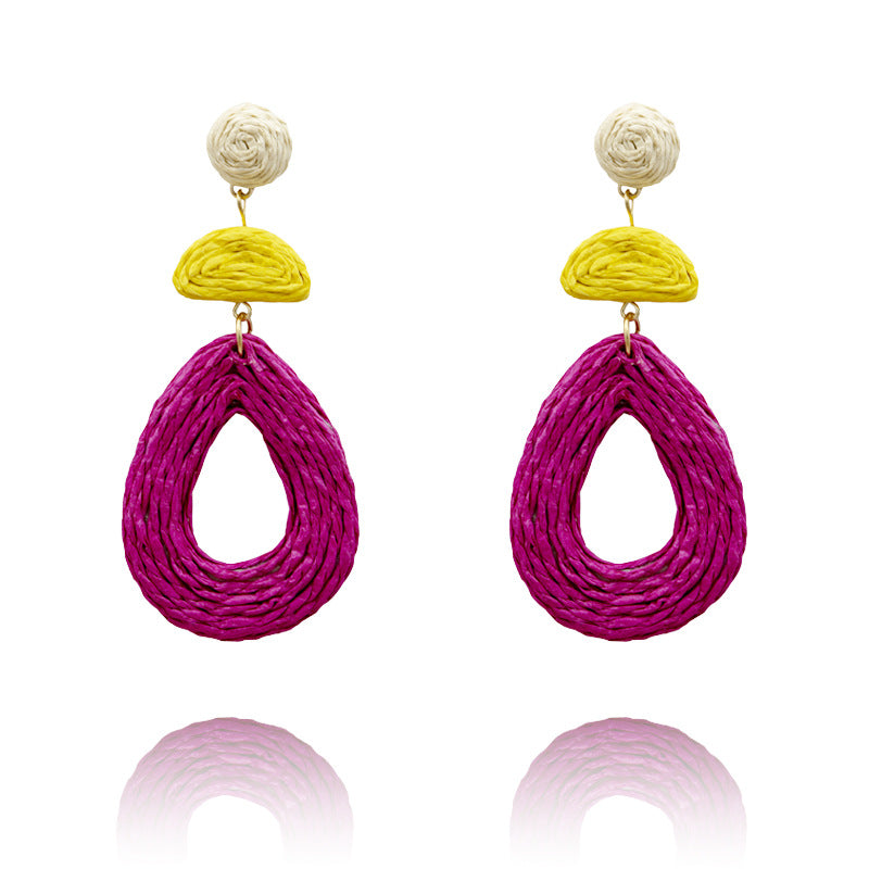 Wholesale Raffia Handmade Geometric Earrings