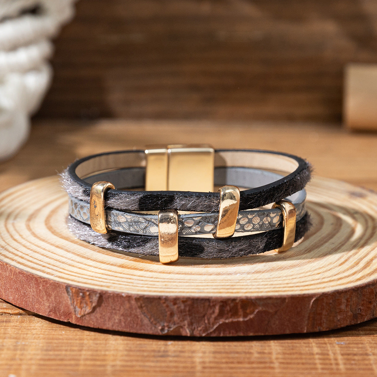 Wholesale Snake patterned three-layer wide Layered Bracelet Set