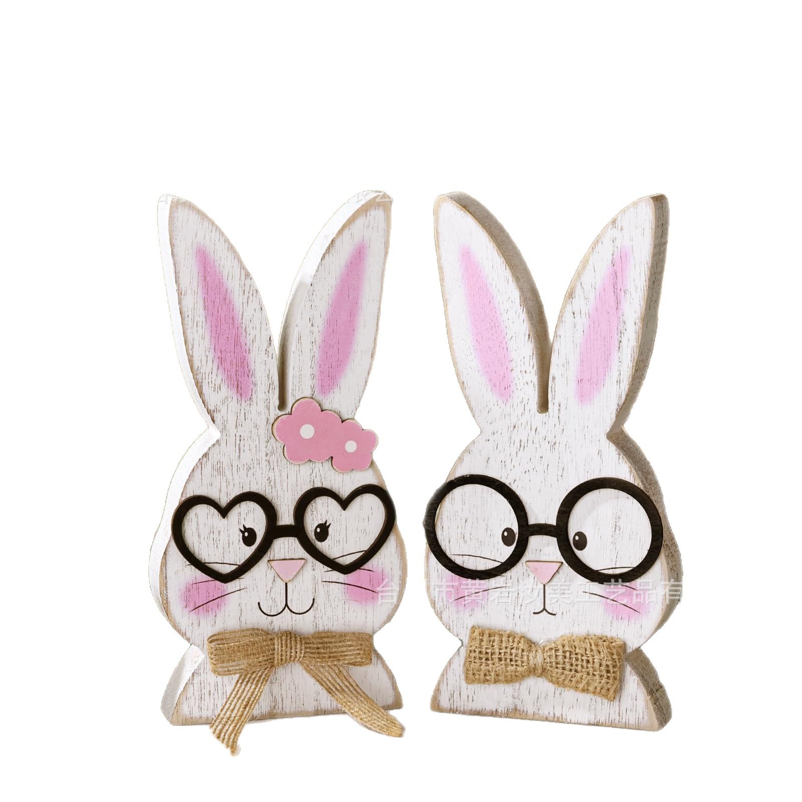 Wholesale Easter Bunny Wooden Glasses Couple Bunny Poplar Ornaments