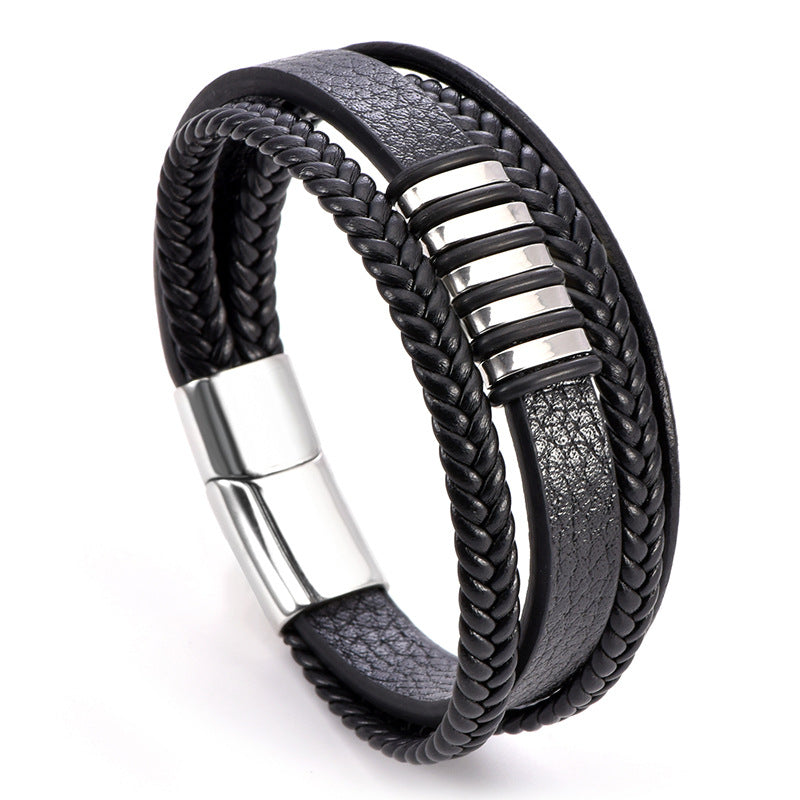 Wholesale Titanium Steel Woven Leather Rope Bracelets