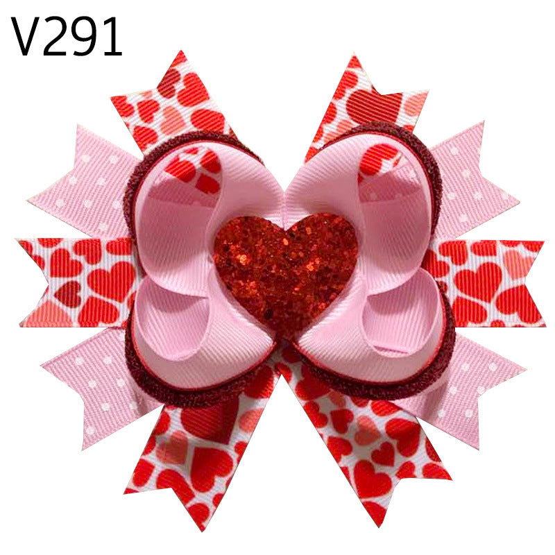 Wholesale of 10pcs Valentine's Day Love Bow Fabric Children's Hair Clips
