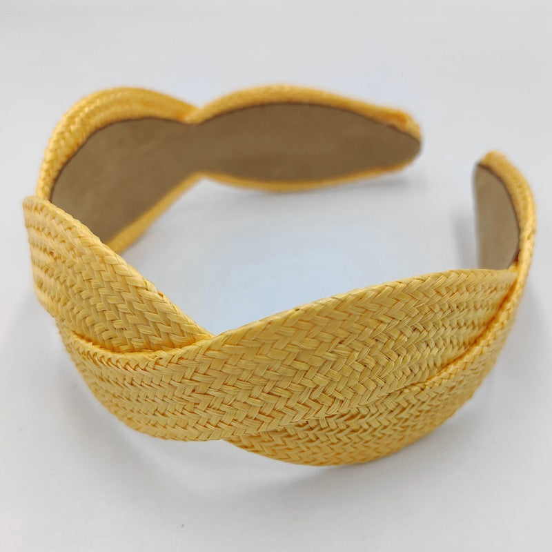 Wholesale Solid Color Grass Woven Wide Edge Hair Bands