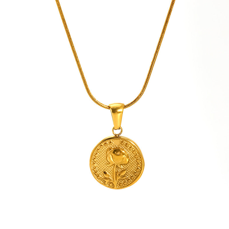 Wholesale Rose Flower Pendant Necklace Simple Titanium Steel Sunflower Necklace