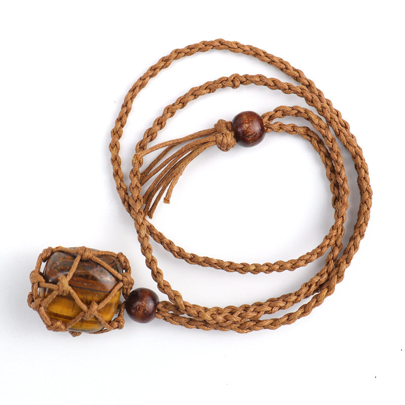 Wholesale Hot Sale New Natural Crystal Rough Stone Net Pocket Hand-woven Necklace