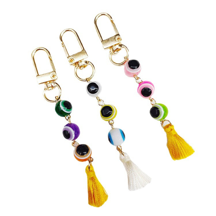 Wholesale Devil Eye Tassel Gold Plated Metal Keychain
