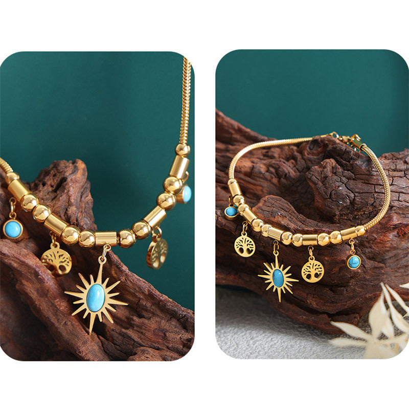 Wholesale  Vintage SunfloweTurquoise Pendant Necklacer