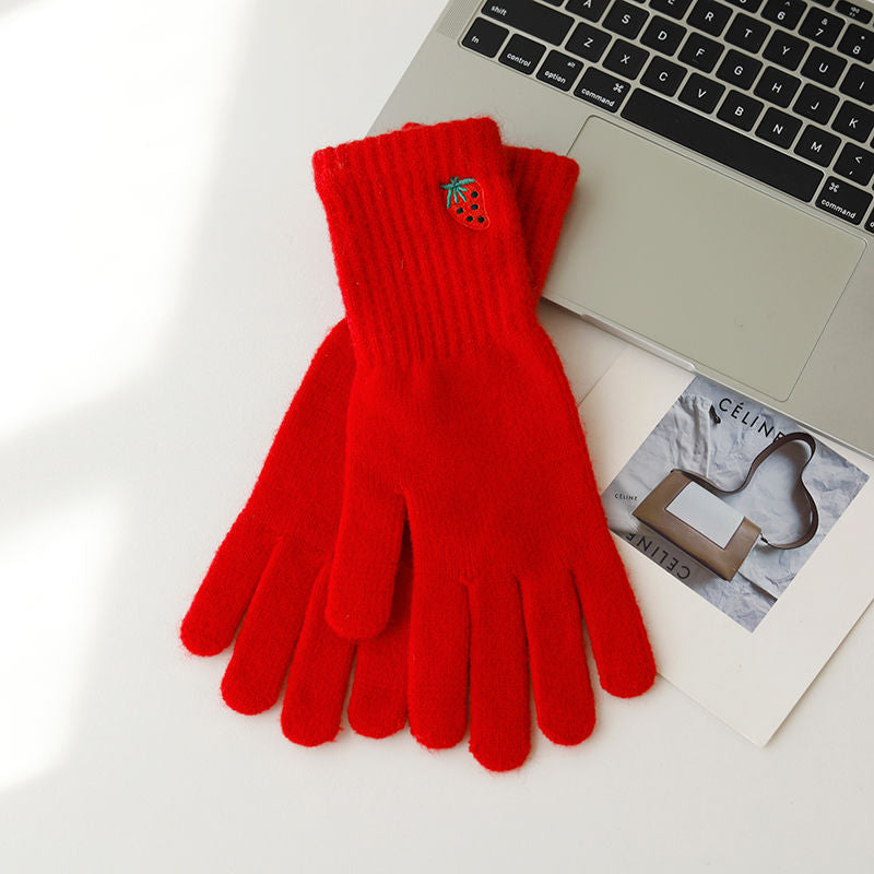 Wholesale Autumn Long Wrist Strawberry Cold and Warm Touch Screen Solid Color Knitted Gloves