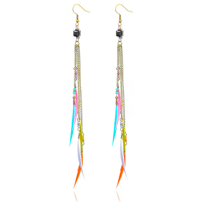 Wholesale Vintage Long Feather Tassel Earrings Bohemian Long Leaf Earrings