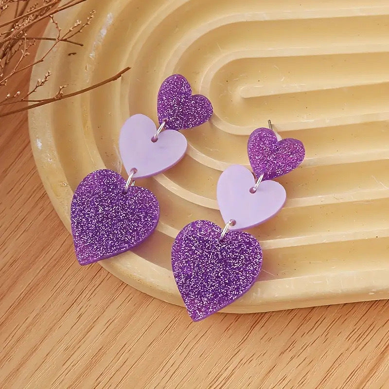 Wholesale 10pcs Sweet Style Valentine's Day Heart Love Glitter Earrings Acrylic Color Love Heart Earrings