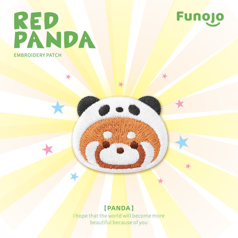 Wholesale Cute Little Panda Animal Headgear Embroidery  Self-Paste Cloth Sticker  DIY Patches