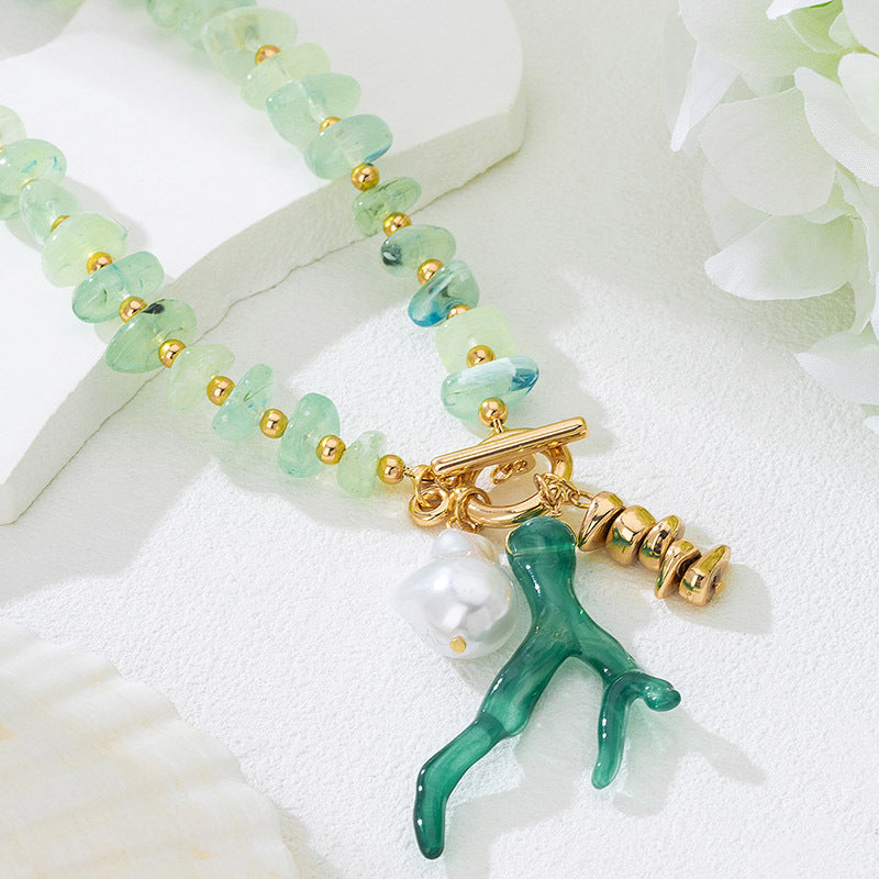 Wholesale Electroplated Alloy Handmade Woven Shell Pearl Beach Vacation Necklace Fashion Accessory For Resale