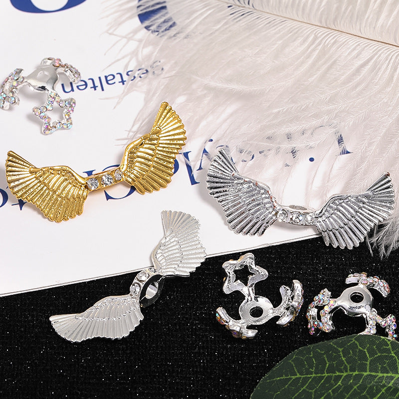 Wholesale 25pcs Diy Heavy Rhinestone Five-pointed Star Flower Holder Bead Cap Angel Wings Diamond Ring Bead Holder Bead Spacer