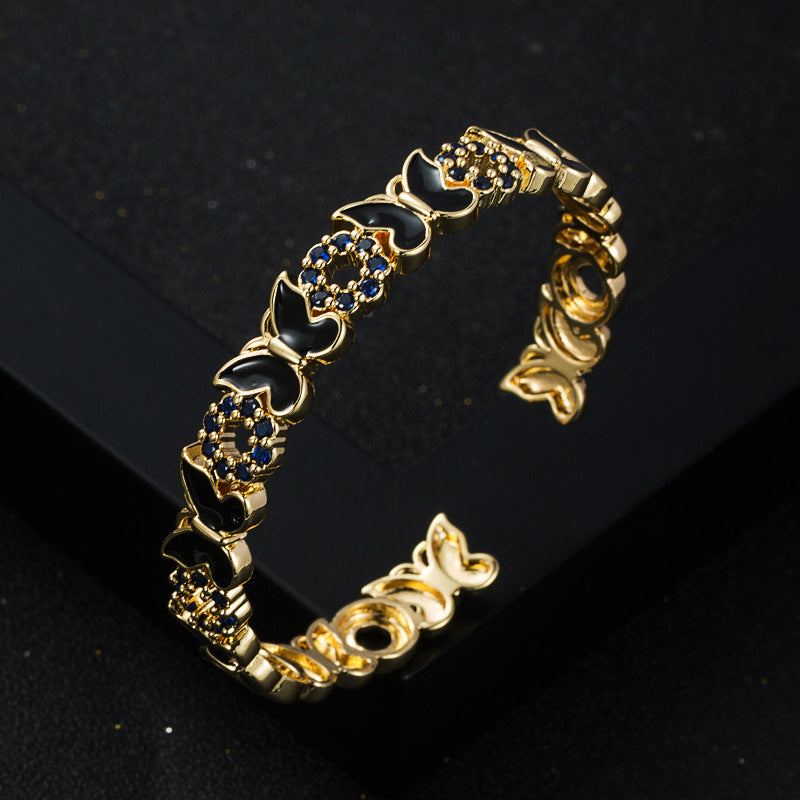 Wholesale  Copper Gold Plated Oil Dropping Butterfly Bracelet Advanced Sense Opening Exquisite Bracelet Accessories for Women