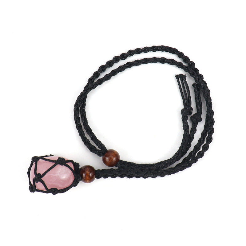 Wholesale Crystal Natural Stone Black Net Pocket Weaving Metable Necklace