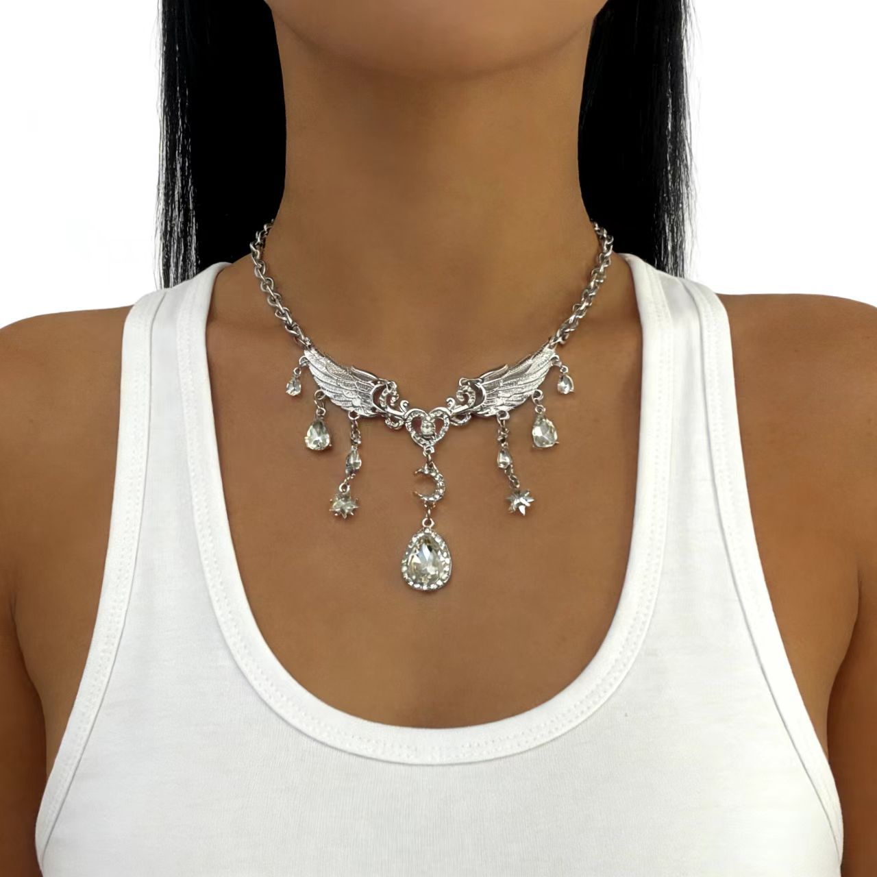 Wholesale Red Angel Wings Gothic Cross Street tassel collarbone chain