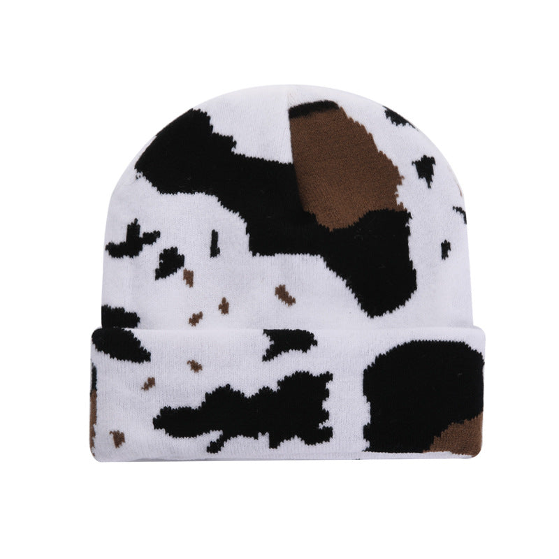 Wholesale Cute Leopard Print Cow Knitted Beanie