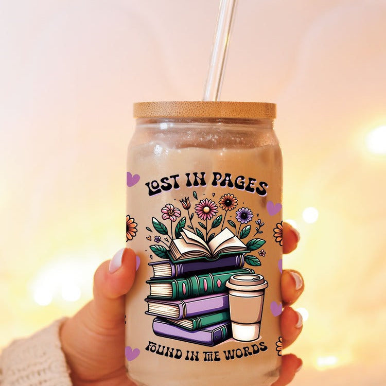 Wholesale Cute Cartoon Reading Theme Books 16oz Cup UV DTF Wraps