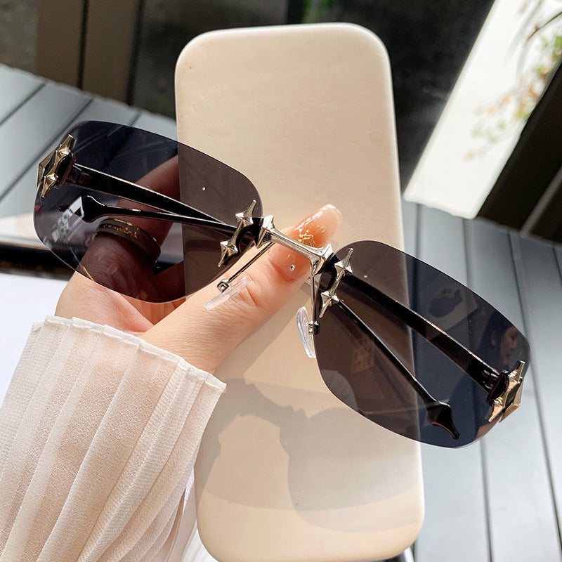 Wholesale Frameless cut edge sunglasses metal glasses star sunglasses