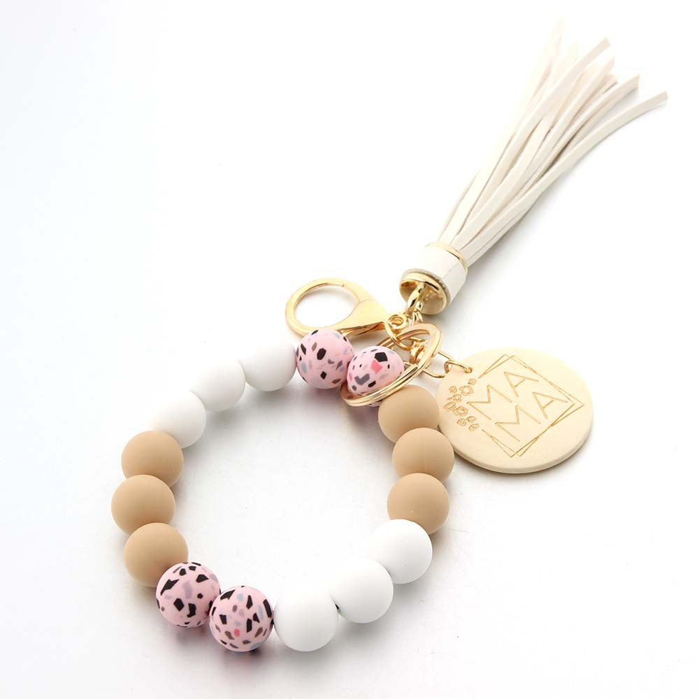 Wholesale Printed Silicone Bead Tassel Wrist Keychain