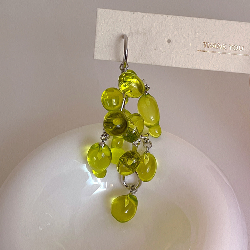 Wholesale Crystal Chinese Antique Green Beaded Grape Earrings
